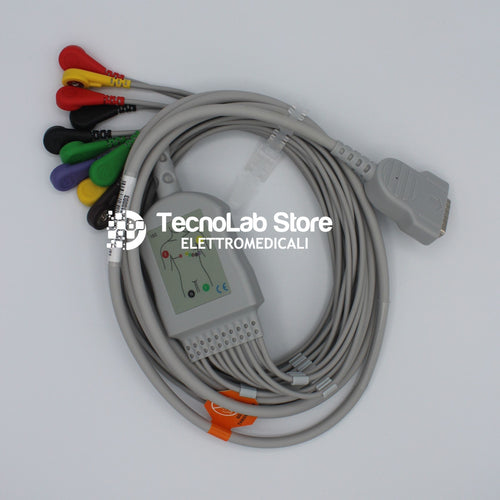 Cavo ECG per GE MAC 400, 500, 600, 800, 1000, 1100, 1200, 1200ST, 1600, 2000, 3500 e Marquette Hellige Microsmart con terminali a bottoncino (1).