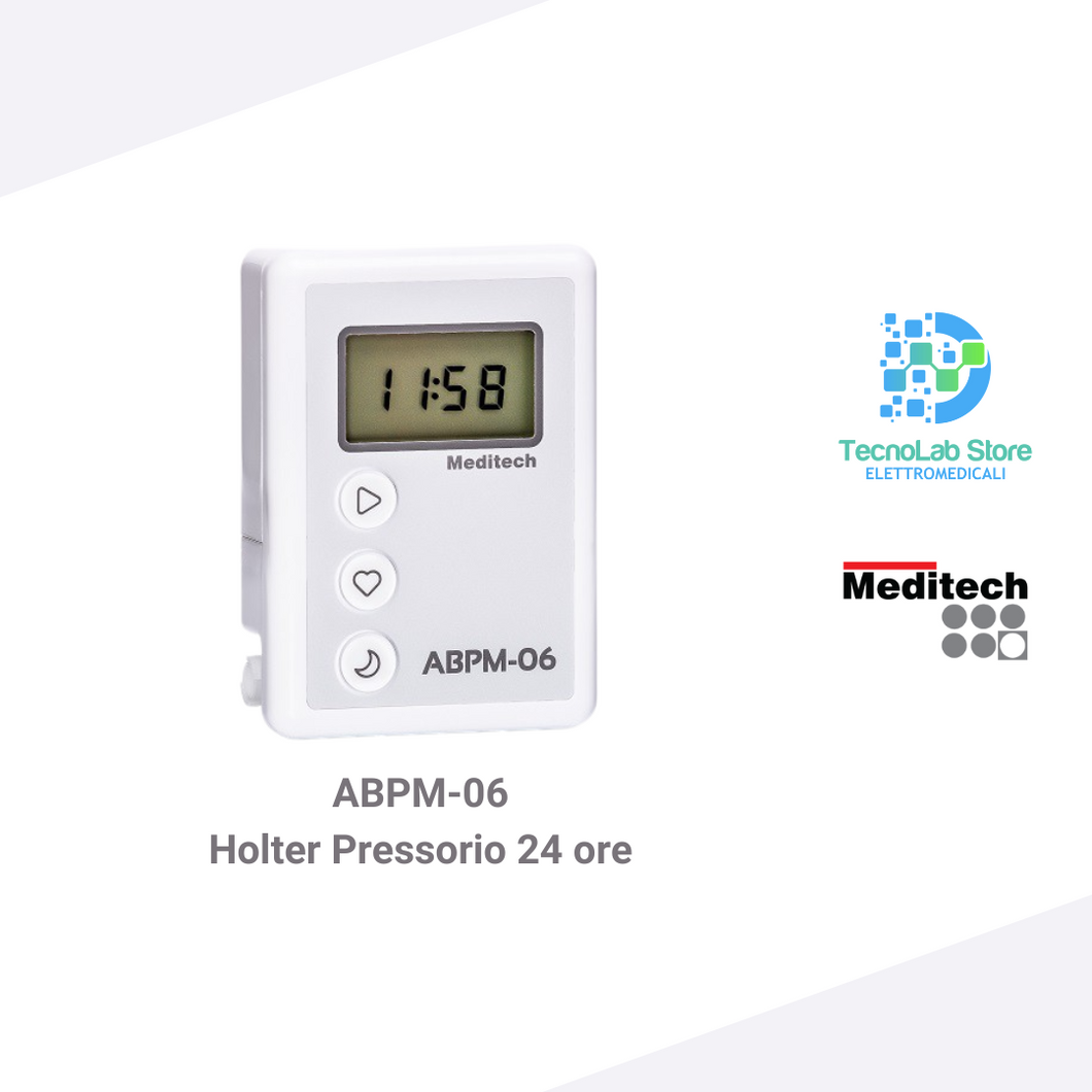 Meditech ABPM-06 è un holter pressorio leggero, preciso e silenzioso, perfetto per il monitoraggio della pressione sanguigna nell'arco delle 24 ore. L'unico al mondo con la funzione SleepWell.