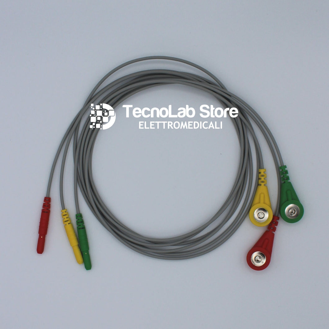 Set di tre cavetti con terminazioni a snap, connessioni all'apparecchio DIN 42802 da 1,5 mm: ideali per holter cardiaco, monitor e telemetria (1).