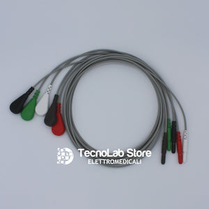 Set di cinque cavetti con terminazioni a snap, connessioni all'apparecchio DIN 42802 da 1,5 mm: ideali per registratore holter cardiaco (1).